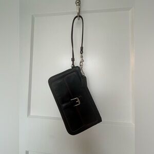 Coach Black Leather Wristlet Clutch